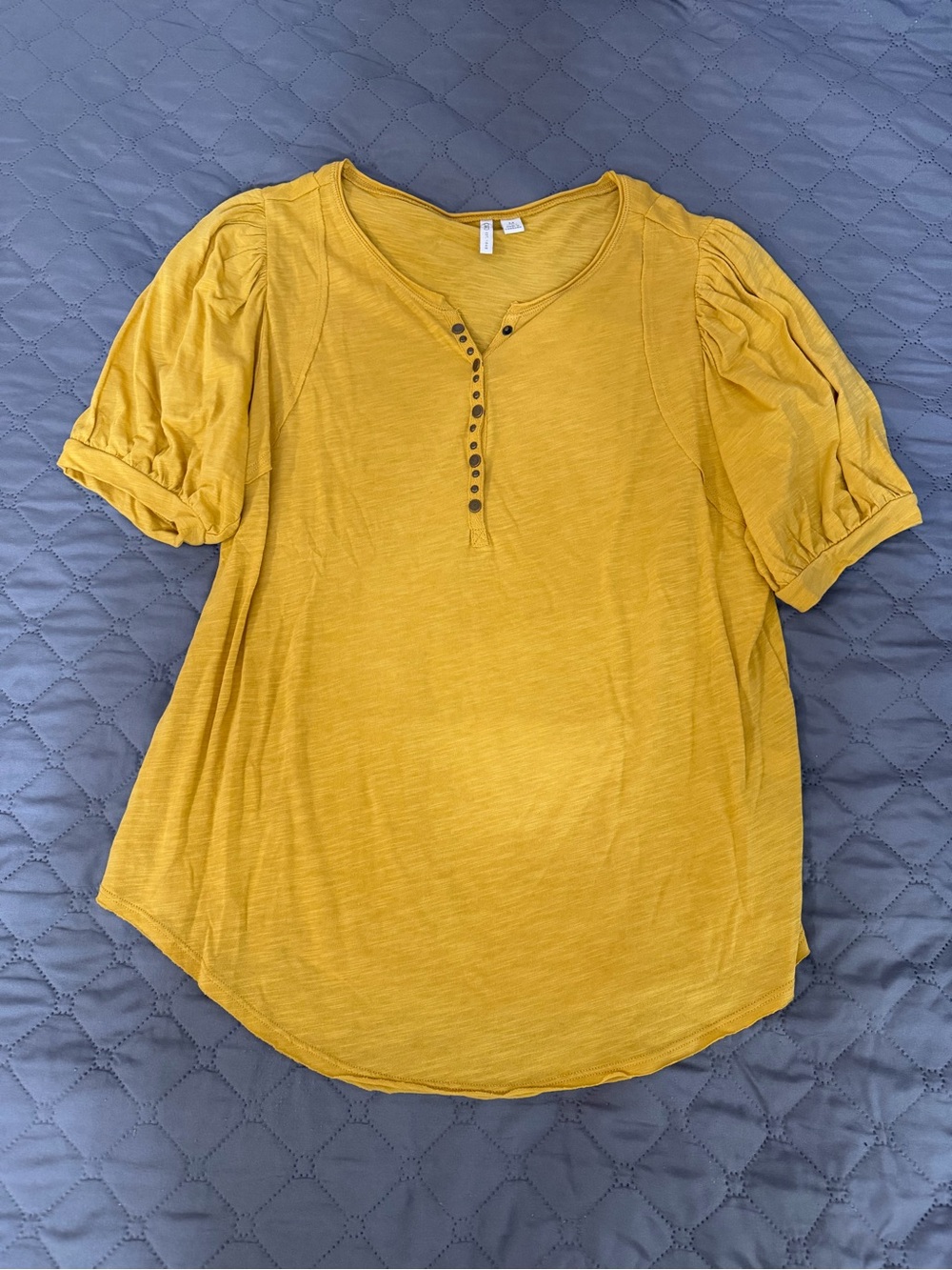 Cato Mustard Short-Sleeve Henley Blouse
